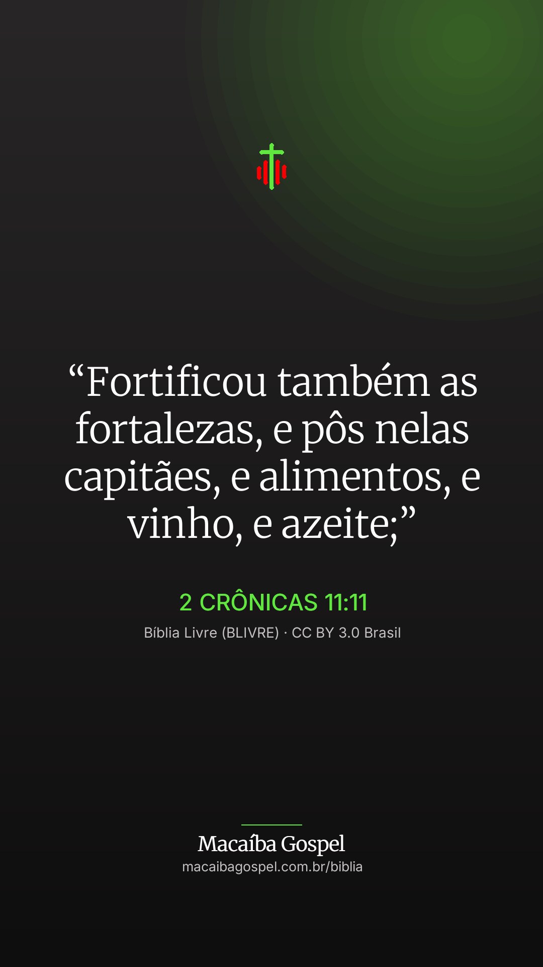 Imagem do versículo 2 Crônicas 11:11, formato vertical (status e stories)