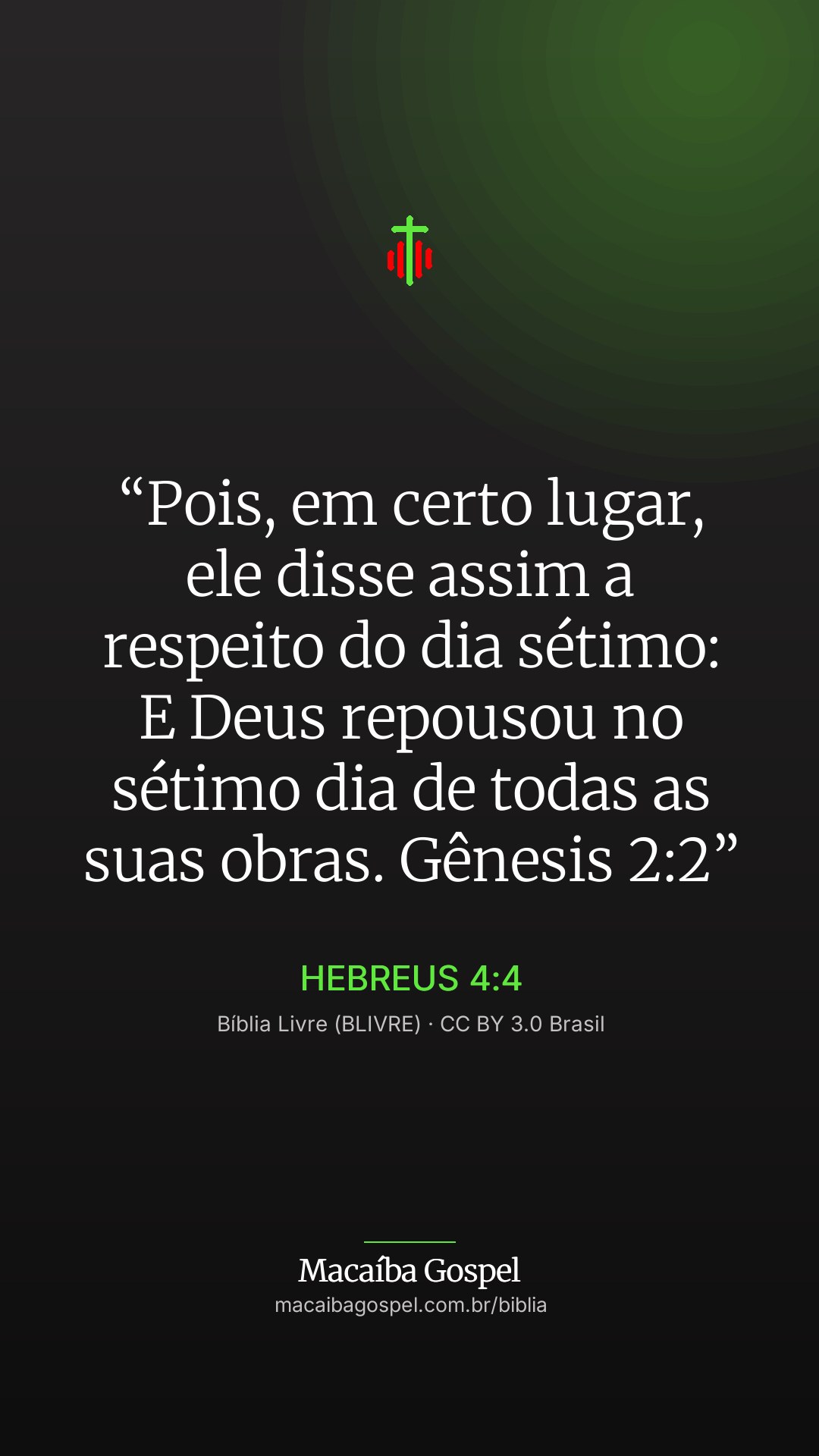 Imagem do versículo Hebreus 4:4, formato vertical (status e stories)