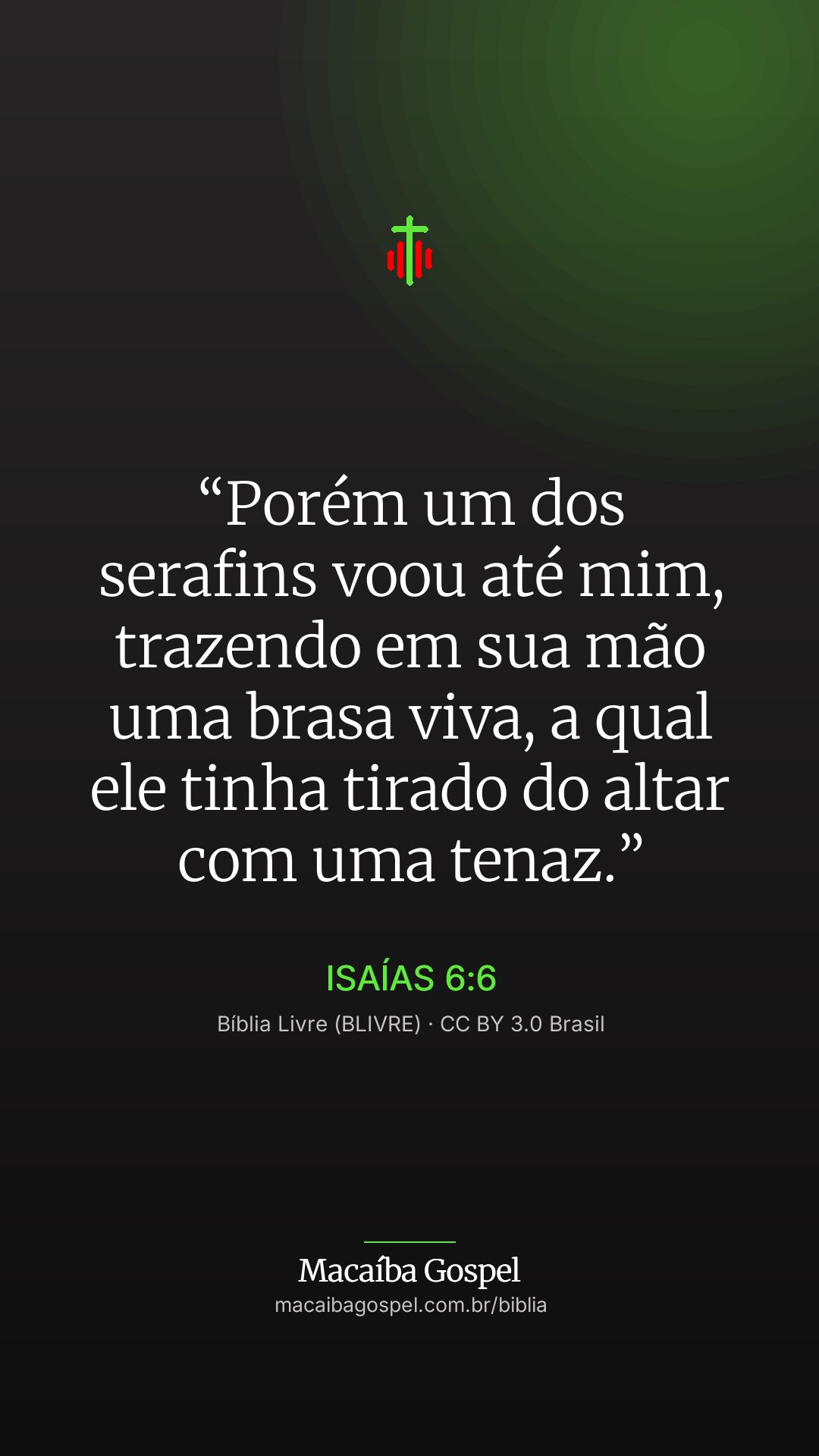 Imagem do versículo Isaías 6:6, formato vertical (status e stories)