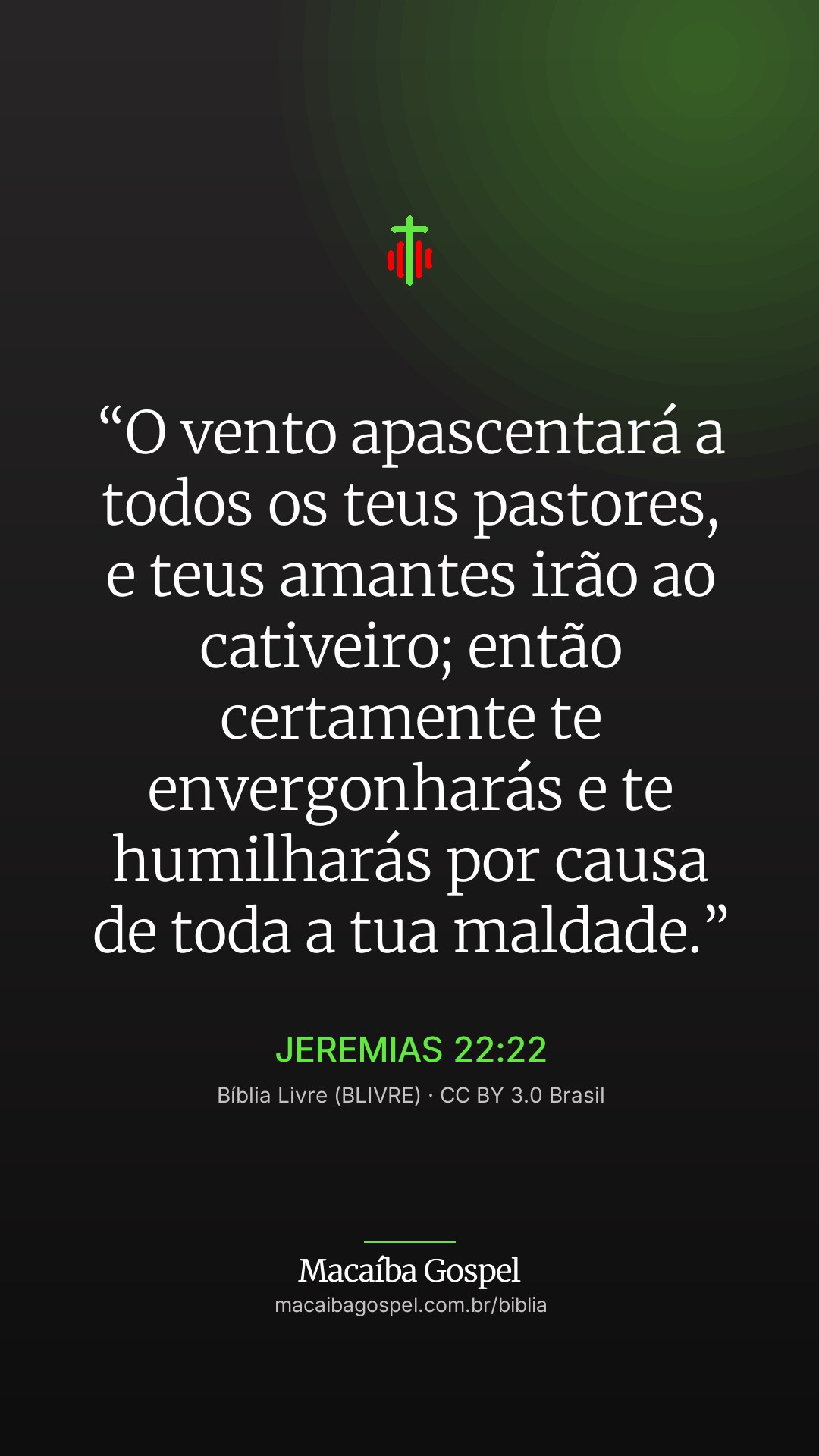 Imagem do versículo Jeremias 22:22, formato vertical (status e stories)