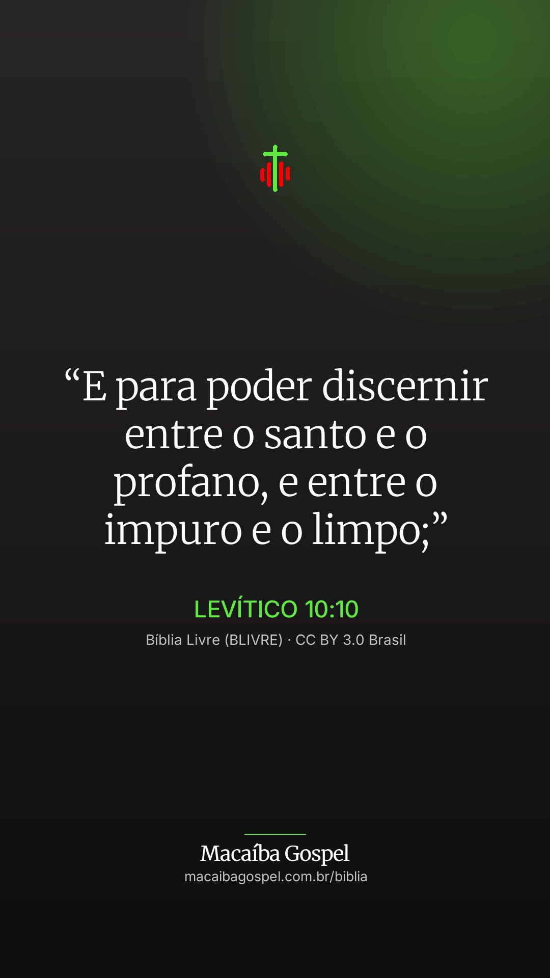 Imagem do versículo Levítico 10:10, formato vertical (status e stories)