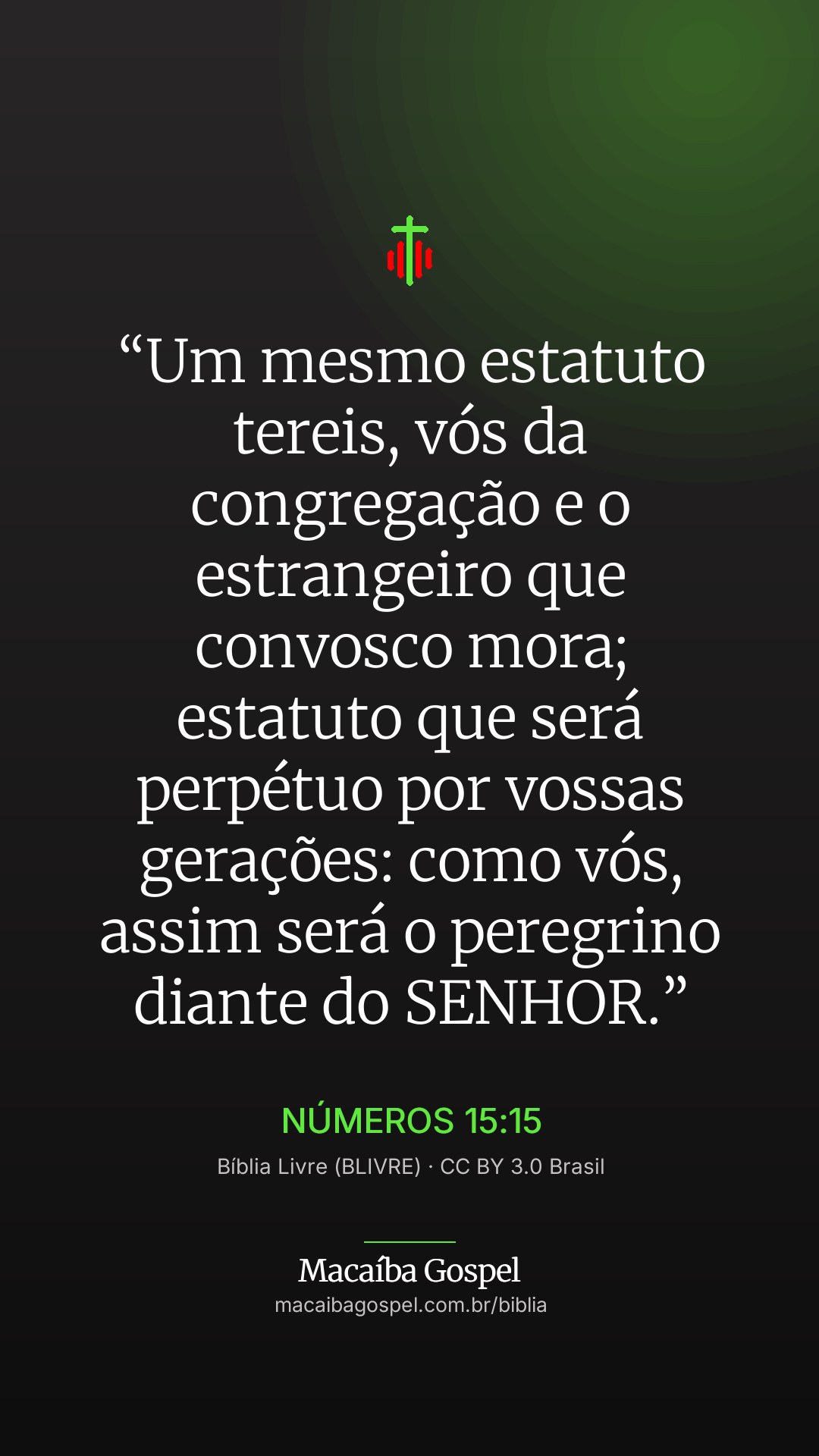 Imagem do versículo Números 15:15, formato vertical (status e stories)