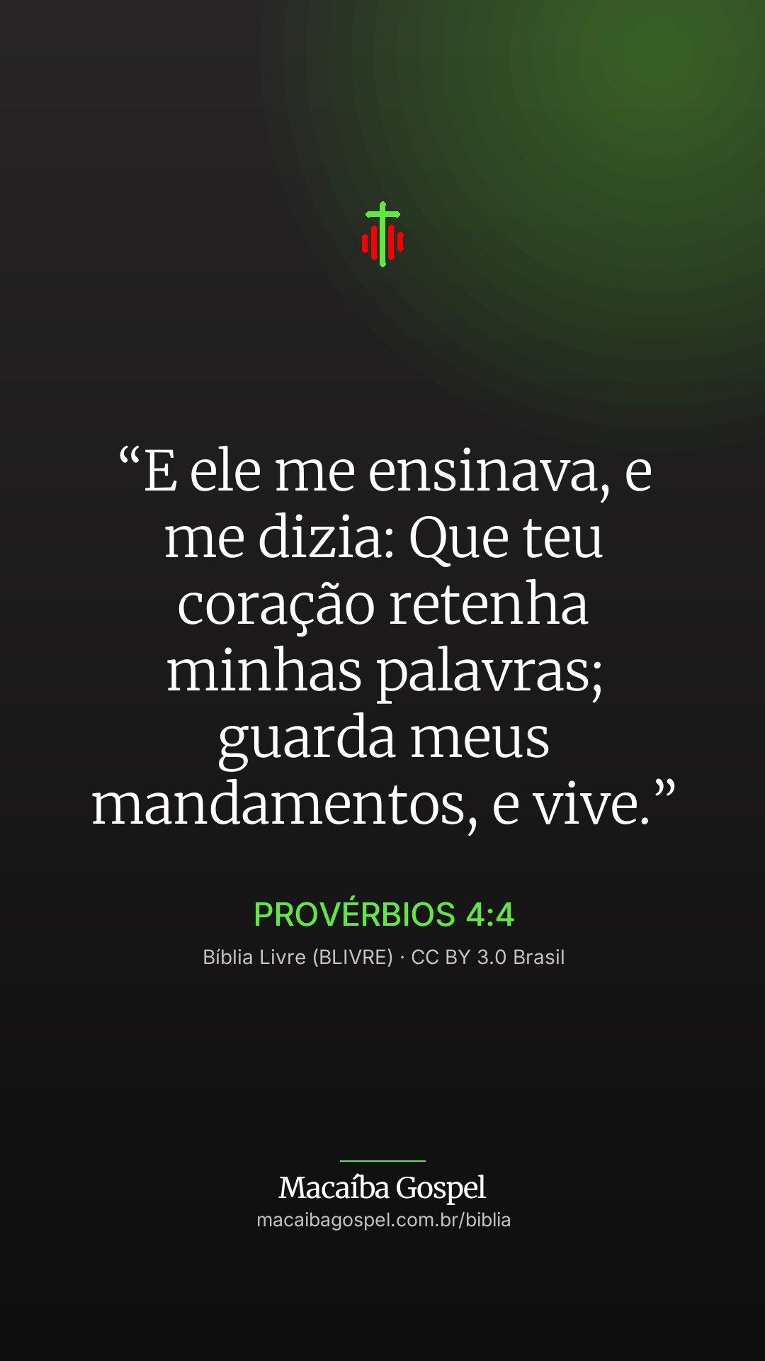 Imagem do versículo Provérbios 4:4, formato vertical (status e stories)