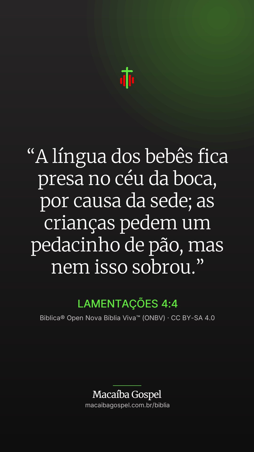 Imagem do versículo Lamentações 4:4, formato vertical (status e stories)