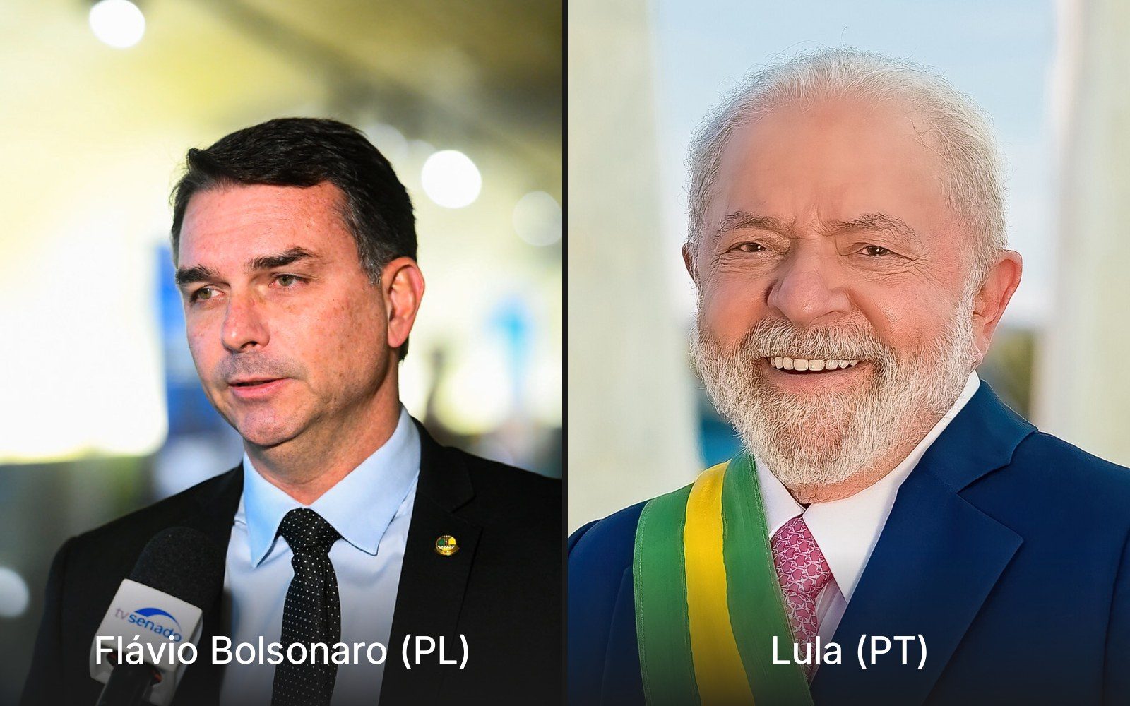 Flávio Bolsonaro (PL) e Lula (PT), candidatos no 2º turno da eleição para presidente