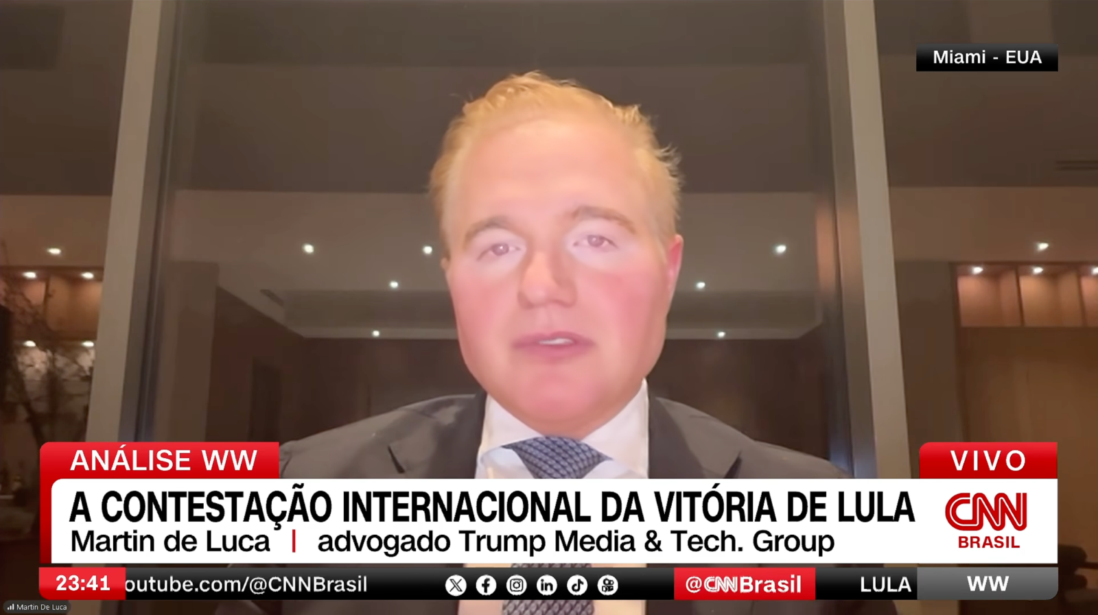 Martin De Luca, advogado da Trump Media, em entrevista ao vivo à CNN Brasil no programa WW Especial Eleições