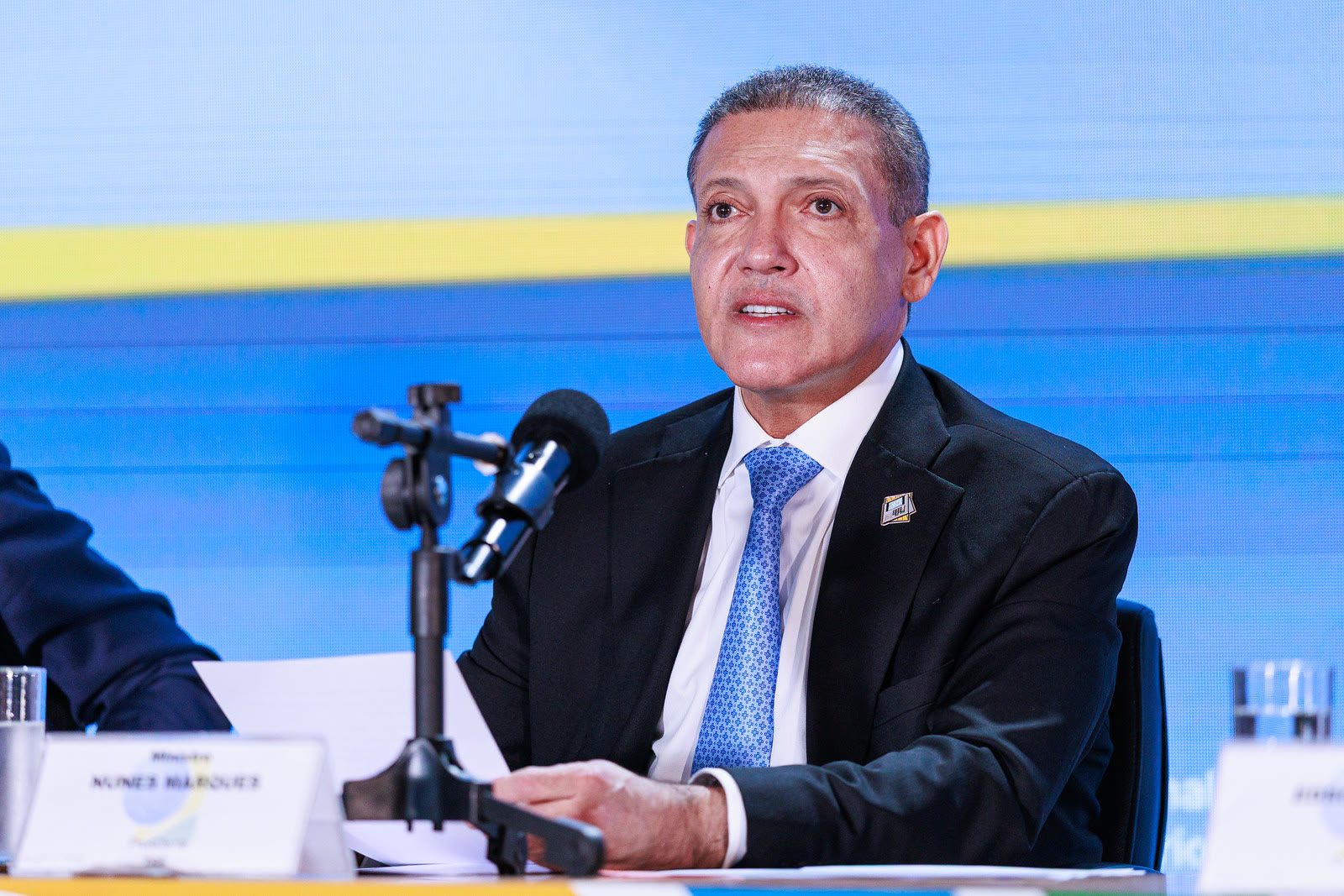 O presidente do TSE, ministro Kassio Nunes Marques, no pronunciamento de encerramento da apuração do 2º turno, em Brasília, no domingo (25)